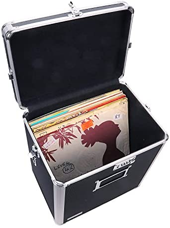 Boîte de rangement pour disques vinyle Vaultz - Verrouillage 50 albums et  organiseur - Excellente alternative à la caisse LP Flimsy - 14,4 x 13,4 x  9,6 pouces - Noir - Rangement vinyle