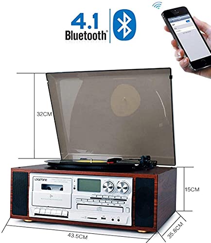 Tourne-disque Bluetooth Platine vinyle à 3 vitesses entraînée par courroie Tourne-disques rétro vintage Haut-parleurs stéréo intégrés Haut-parleur stéréo intégré (platines vinyles pour lecteurs) – Image 4