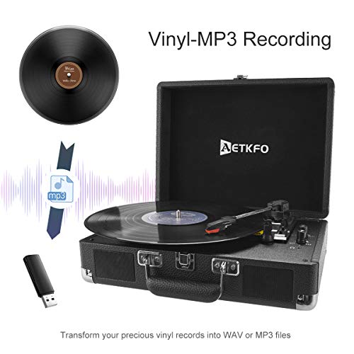 Platine Vinyle, Platine Vinyle Bluetooth, Tourne Disque Vinyle avec Haut-parleurs Intégrés, 3 Vitesses 33/45/78 TR/Min, équipé d'un Port USB/SD/AUX, Prise en Charge Bluetooth – Image 6