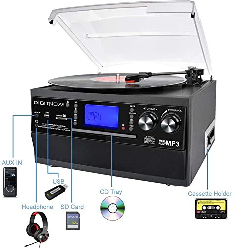 DIGITNOW - Tourne-disque Bluetooth - Lecteur vinyle avec Enceintes stéréo  sans fil 36