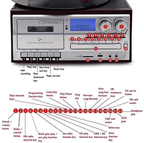 Tourne-disque Bluetooth Platine vinyle à 3 vitesses entraînée par courroie Tourne-disques rétro vintage Haut-parleurs stéréo intégrés Haut-parleur stéréo intégré (platines vinyles pour lecteurs) – Image 8