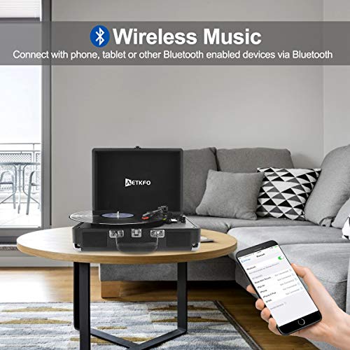 Platine Vinyle, Platine Vinyle Bluetooth, Tourne Disque Vinyle avec Haut-parleurs Intégrés, 3 Vitesses 33/45/78 TR/Min, équipé d'un Port USB/SD/AUX, Prise en Charge Bluetooth – Image 4