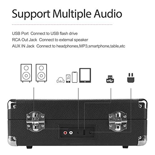 Platine Vinyle, Platine Vinyle Bluetooth, Tourne Disque Vinyle avec Haut-parleurs Intégrés, 3 Vitesses 33/45/78 TR/Min, équipé d'un Port USB/SD/AUX, Prise en Charge Bluetooth – Image 7