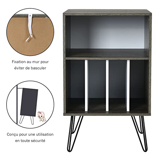Meuble Pour Platine Vinyle Avec Station De Recharge - Armoire à Porte Rotin, étagères Réglables, 80x40x65cm